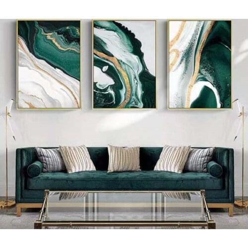 Luxury Morden Canvas Paintings Printed Art Picture Green Marble Stone Strip Lines Living Room Hotel Decor