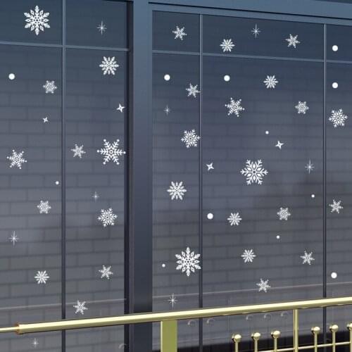 Merry Christmas Window Wallpaper Cute White Snowflake Dots Wall Stickers For Shopping Mall Glass Door Windows Wall Mural