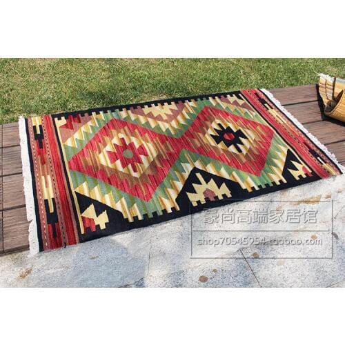 Manual Wool Weave Carpet Bedside Blanket Floating Window Blanket Door Cushion Land Pad Cushion Tablecloth Tapestry Nation Wind