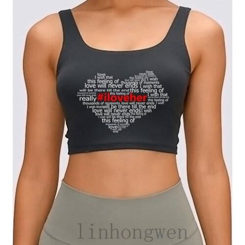 I Love Her Valentine Day Women Tank Top Interesting Summer Printing Family Round Neck Letter Authentic Crop Top