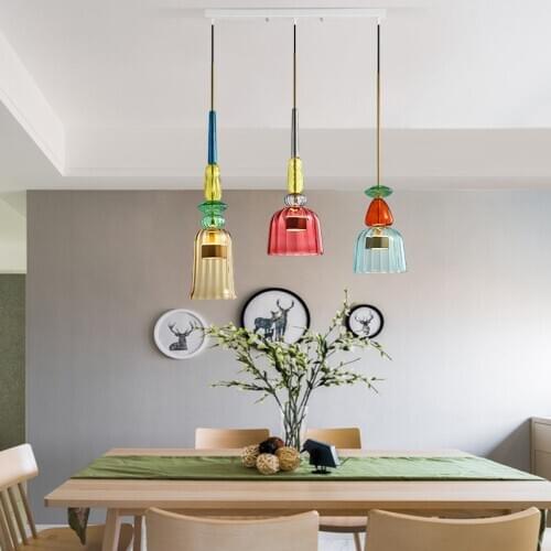 Nordic Macaron LED Glass Pendant Lights Bedroom Living Room Modern Pendant Lamp Restaurant Kitchen Hanging Lamp Indoor Lighting