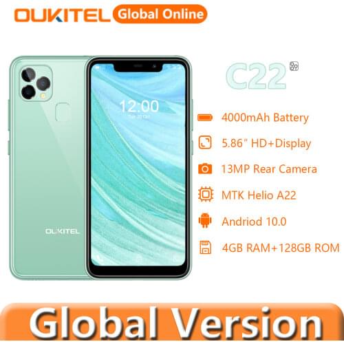 OUKITEL C22 4GB 128GB 5.86'' Smartphone 4000mAh Android 10 Bluetooth 5.0 13MP Rear Camera MediaTek MT6761 Quad Core Mobile Phone
