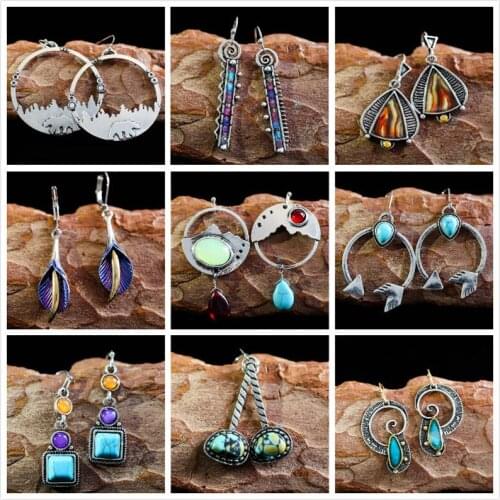 Dangle Earrings For Women Geometirc Stone Metal Irregular Retro Drop Earrings Bohemia Classic 2021 Fashion Jewelry Gift