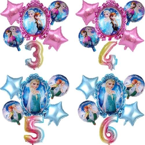 6pcs Disney Frozen Princess Elsa Helium Balloons 32inch Number Baby Shower Party Decoration Balloons Kids Birthday Air Globos