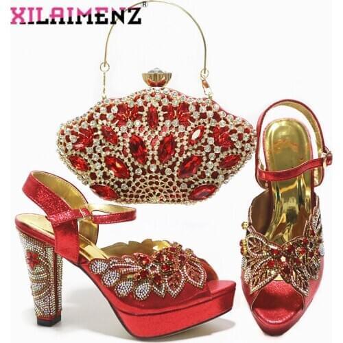 High Quality Peep Toe Pumps Sexy Italian Design Italian Women Shoes and Bag Set in Red Color for Christmas Party