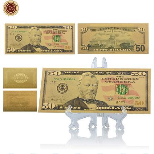 WR 50 Dollar Normal Money Collectible US Colorful World Paper Money American Note Money with Plastic Showing Stand