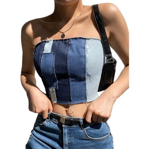Womens sexy vest wrapped chest fashion short off-shoulder top stitching sexy halter vest camisole top on sale 2020