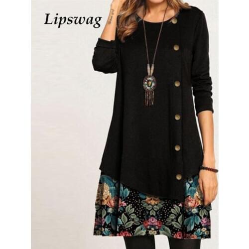 Vintage Floral Print Patchwork Mini Dress 2021 Spring Women Elegant Button A-Line Dresses Lady Casual Long Sleeve Loose Vestidos