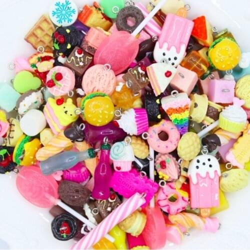 20PCS Resin Candy Dangle Charms For Jewelry Making Resin Cake Donuts Lollipop Charm With Hook Simulation Candy Pendant Dangle