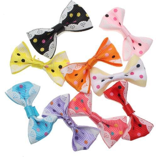 50pcs Colorful Dotted Baby Satin Ribbon Polyester Bowknot Hair Clips Applique Craft Wedding Bow Tie Scrapbooking Decoration