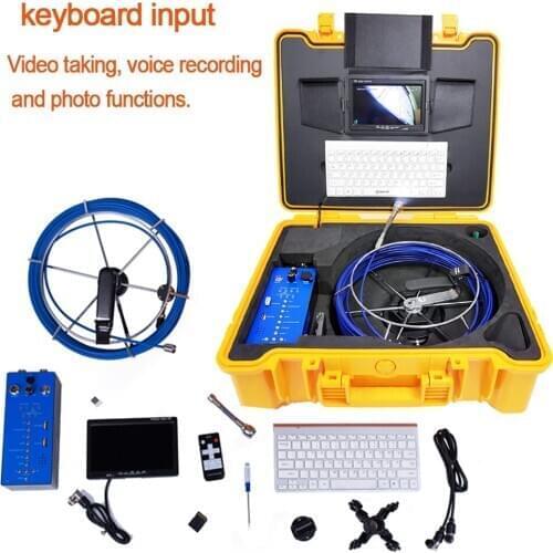 7Inch Color TFT LCD Screen Pipe Inspection Video Recorder Camera, Drain Sewer Pipeline Industrial Endoscope Support Keyboard
