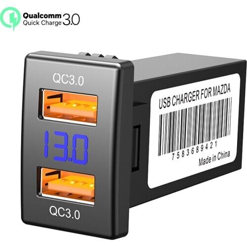 Car Dual USB Output Charger QC 3.0 with LED Voltmeter for Mazda