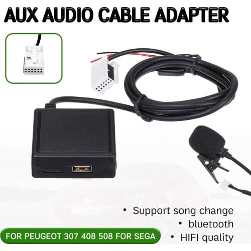 Bluetooth Aux Receiver Cable with USB,microphone Hands-free Aux Adapter For Peugeot 207 307 407 308 For Citroen C2 C3 RD4