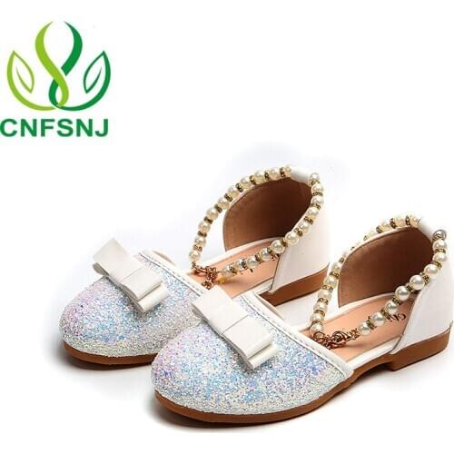 CNFSNJ fashion new spring Children pearl Shoes Heels Girls Fashion Small Princess Bow tie Soft Bottom Shoes for kids 21-35