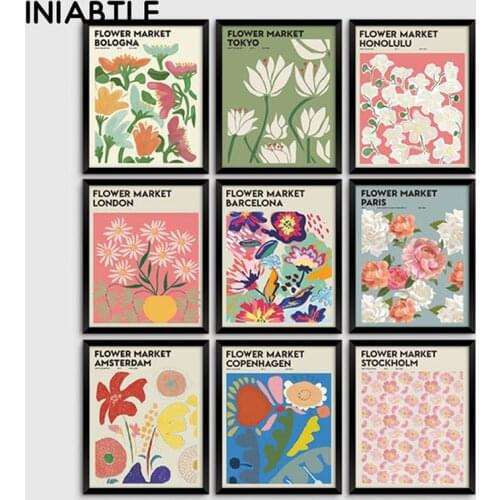 Flower Market Poster Print Vintage Botanical Plant Canvas Painting Abstract Wall Art Nordic Picture For Living Room Home Decor