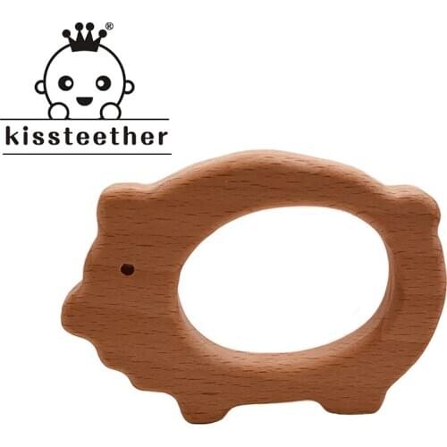 Kissteether Baby Wooden Teether Beech Wood Cartoon Pig Teething Toys Montessori Inspired Nursing Pendant Baby Teether