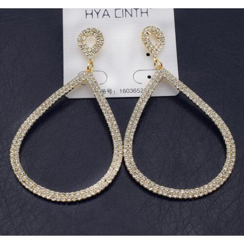 EKUSTYEE Water Drop Dangle Earrings Fashion Jewelry Metal Inlay Rhinestone Punk Statement Earrings Drop Earrings For Women