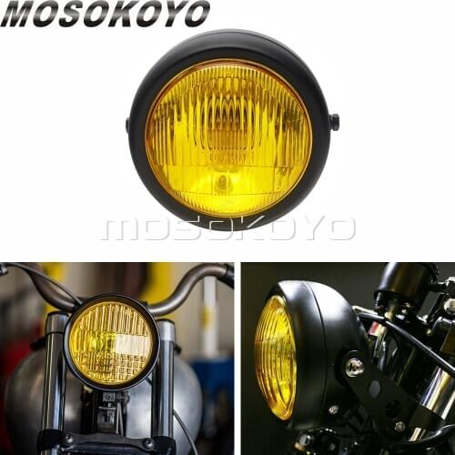 GN125 Vintage Motorcycle Headlight 12V Halogen Front Lamp For Retro Cafe Racer Bobber Bike Cruiser Universal Amber Lens Headlamp