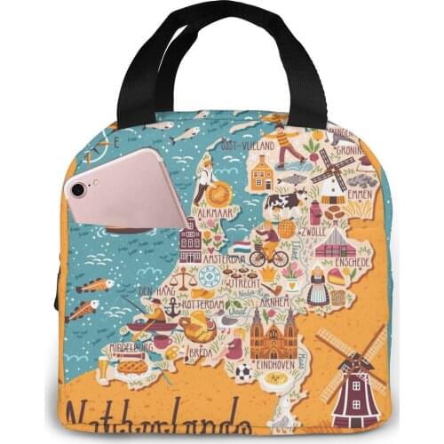 Dutch Landmarks Lunch Bag Portable Insulated Thermal Cooler Bento Lunch Box Tote Picnic Storage Bag Pouch