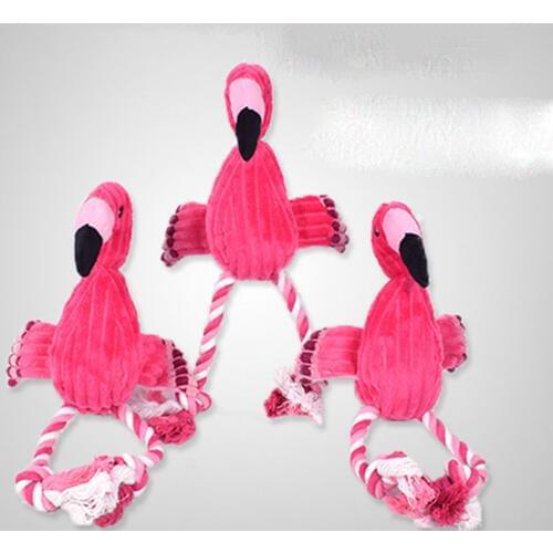 Flamingo Shape Dog Toy Squeaky Pet Puppies Chew Toy Knock-resistant Teeth Pet Plush Cotton Rope Dog Toy PPT623