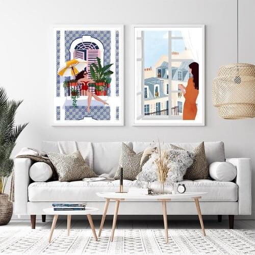 Lisbon Girl Abstract Posters and Prints Window Plant Canvas Painting Wall Art Nordic Style Picture For Bedroom Unique Decor