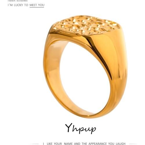 Yhpup Original Titanium Steel Handmade Men Women Ring Stainless Steel Punk Metal Gold Color Texture Ring Jewelry Anniversary New