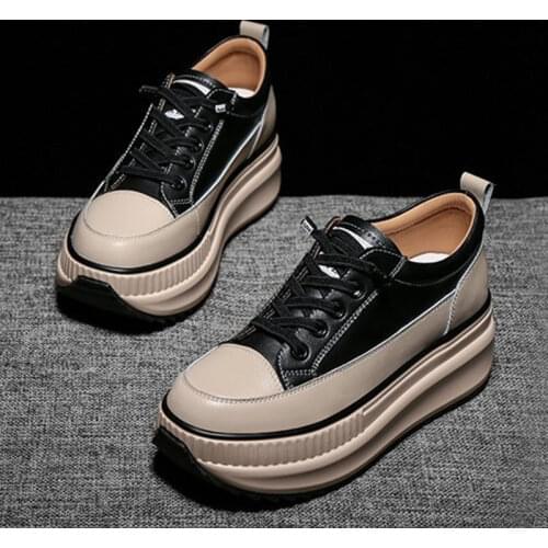 Lucyever Mix Color Chunky Platform Sneakers Women Lace-up Hidden Heels Vulcanize Shoes Woman 2021 Pu Leather Autumn Casual Shoes