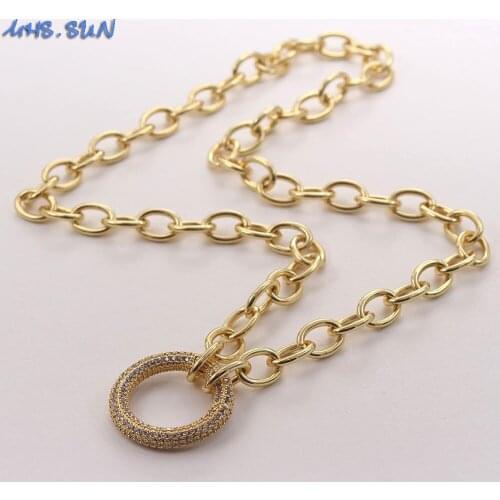 MHS.SUN Vintage Mosaic Zircon Round Pendant Necklace Bracelet Exaggerated Chunky Chain Jewelry Women/Girl Party Gifts 1Pc