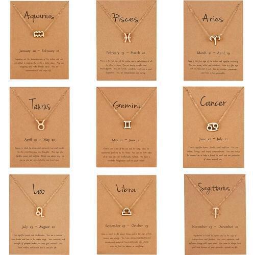 Trendy 12 Constellation Symbolic Version Charm Paper Card Necklace Women Girl Rhinestone Pendant Choker Special Birthday Gifts