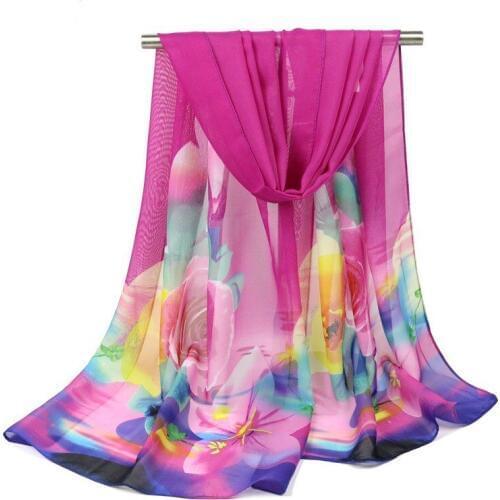 Fashion Silk Scarf Women Rose Long Soft Wrap Scarf Ladies Shawl Chiffon Scarf Scarves New Design Printed echarpes foulards femme