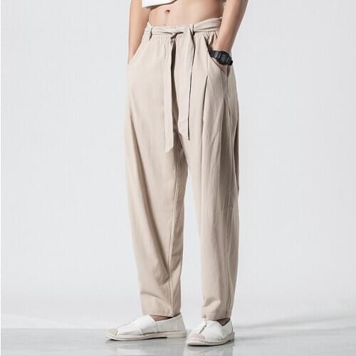 Men Cotton Elastic waist Drawstring Harem Pants Loose Casual Trousers Streetwear Hip Hop Plus Size Mens Quality Chinese Fashion