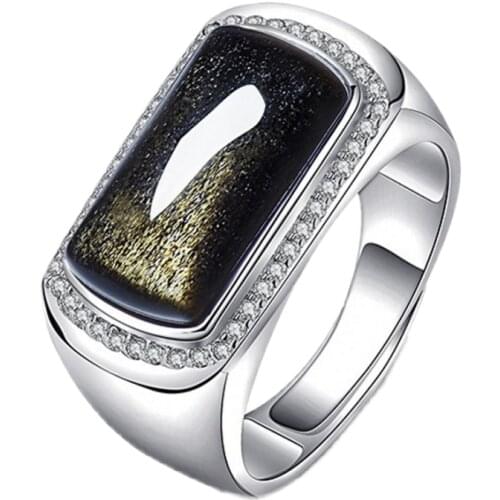 100% real S925 pure silver inlaid natural gold ocher ring man meaning lucky adjustable finger Micro inlaid zirconnew man ring