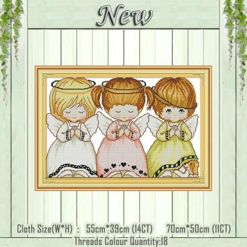 Three little angels decor girl painting counted printed on the canvas DMC 11CT 14CT kits Cross Stitch embroidery needlework Sets
