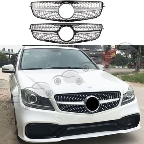Front Bumper Racing Grill Billet Grille Cover For Mercedes-Benz W204 C-Class 2008-2014 Diamond