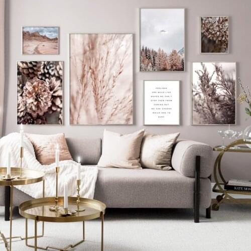 Natural Mountain Forest Flower Reed Leaf Wall Art Canvas Painting Nordic Posters And Prints Wall Pictures For Living Room Decor