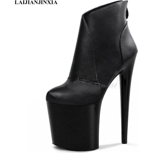 LAIJIANJINXIA New 20cm Super High Heels Women ANKLE Boots Fashion Short Boots Patent Leather Waterproof Platform Dance Shoes