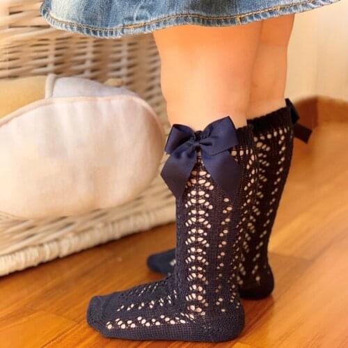 New Toddlers Girls Mesh Socks With Bows Breathable Children Cotton Socks Knee High Newborn Infant Baby Floor Socks 0-7Years