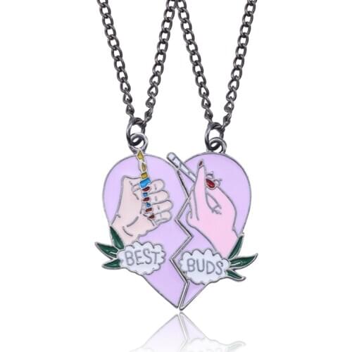 New 2pcs-Set Splice Best Friends Forever Couple Necklace Best Buds Lighter And Cigarettes Broken Heart Shape Pendant Necklace
