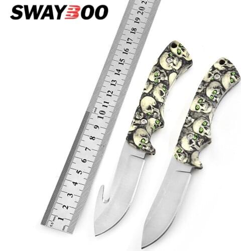 Swayboo 3CR13 stainless steel fixed blade knife ABS skull ghost head handle hunting knife outdoor camping knife with rope cutter