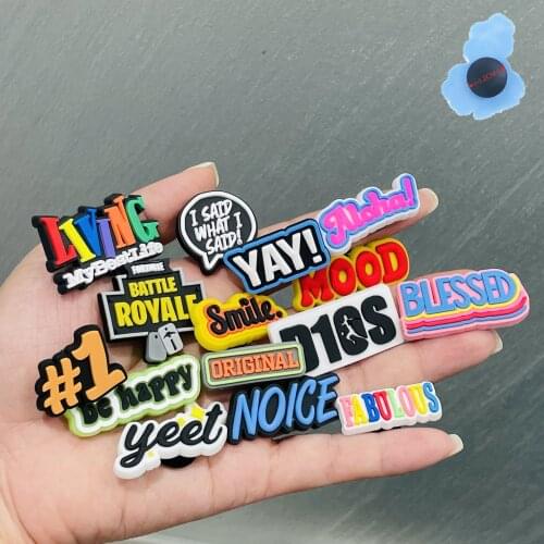 1Pcs Alphabet Shoe Charms English Be Happy Smile Letters Shoe Accessories for Wristbands Kids Gift Shoe decoration Croc Jibz