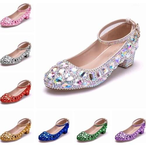 Crystal Queen Wedding Shoes Cinderella Women Heels Evening Glittering Round Toe Custom Rhinestone Dress Pumps 3CM
