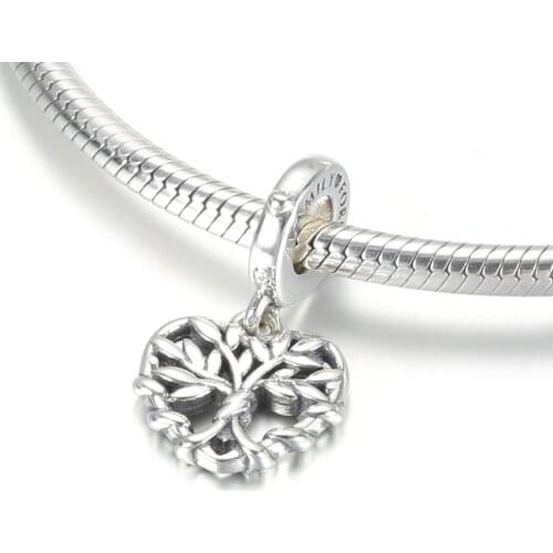 S925 Pendant Charm Clear CZ Family Heritage Tree Dangle Bead fit Pandora Bracelet & Bangle DIY Jewelry