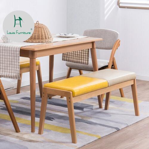 Louis Fashion Nordic Benches Wooden Creative Dining Chairs Bed Table Household Leather Stools and Long