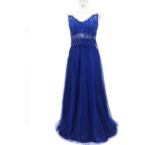 Evening Wedding Chiffon Formal Long Prom Bridesmaid Party Dresses Blue Lace Elegant Long Dress