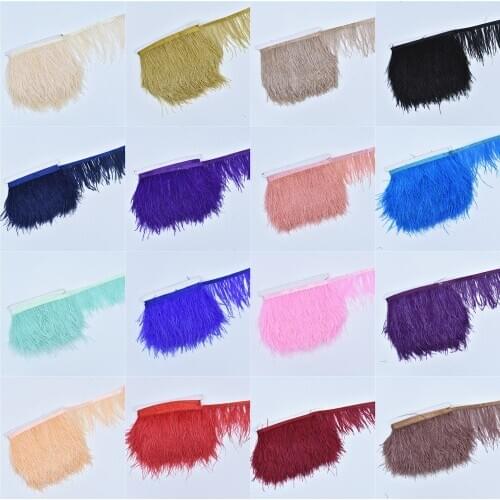 High quality 2 meters 8-10 CM real colored ostrich feather trims for skirt/dress/costume feathers ratin ribbon plumas trimming