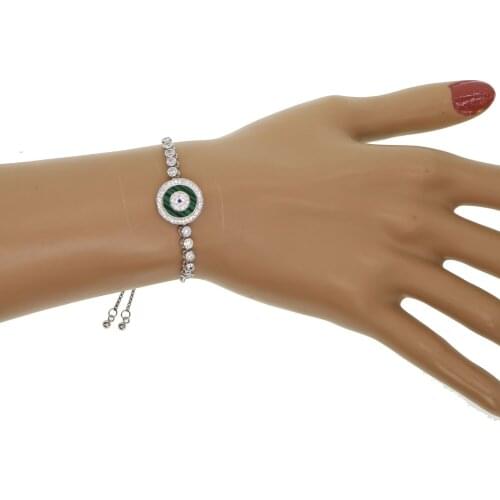 High quality Trendy Round Turkish Evil Eye tennis Bracelet Fashion Adjustable Charm Lucky Bracelet For Women Girls Jewelry Gift