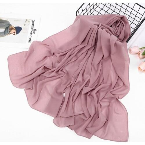 72*175CM High Quality Thin Breathable Hijab Fashion Sprinkling Gold Sequins Pearl Chiffon Headscarf Muslim Fashion Turban