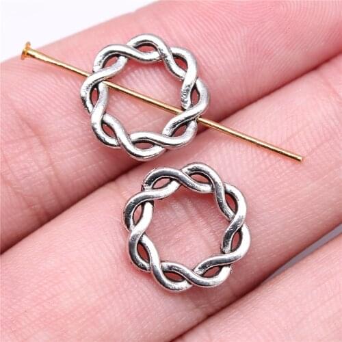 WYSIWYG 10pcs Charms Hemp Wreath Antique Silver Color 14x14mm Metal Alloy Charms Jewelry Diy Accessories