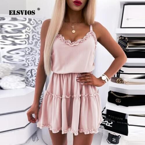 Sexy Off Shoulder Backless Summer Dress Women Elegant V Neck Ruffle Mini Dress Spring Solid Spaghetti Strap Party Dress Vestidos