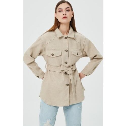 New Za Women 2020 Fashion With Belt Loose Woolen Jacket Coat Vintage Long Sleeve Side Pockets Female Outerwear Chic Overcoat